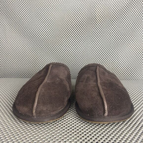 UGG Scuff Slippers Mens Size 11 Brown Leather Sheepskin Shearling Slide On - Picture 6 of 11